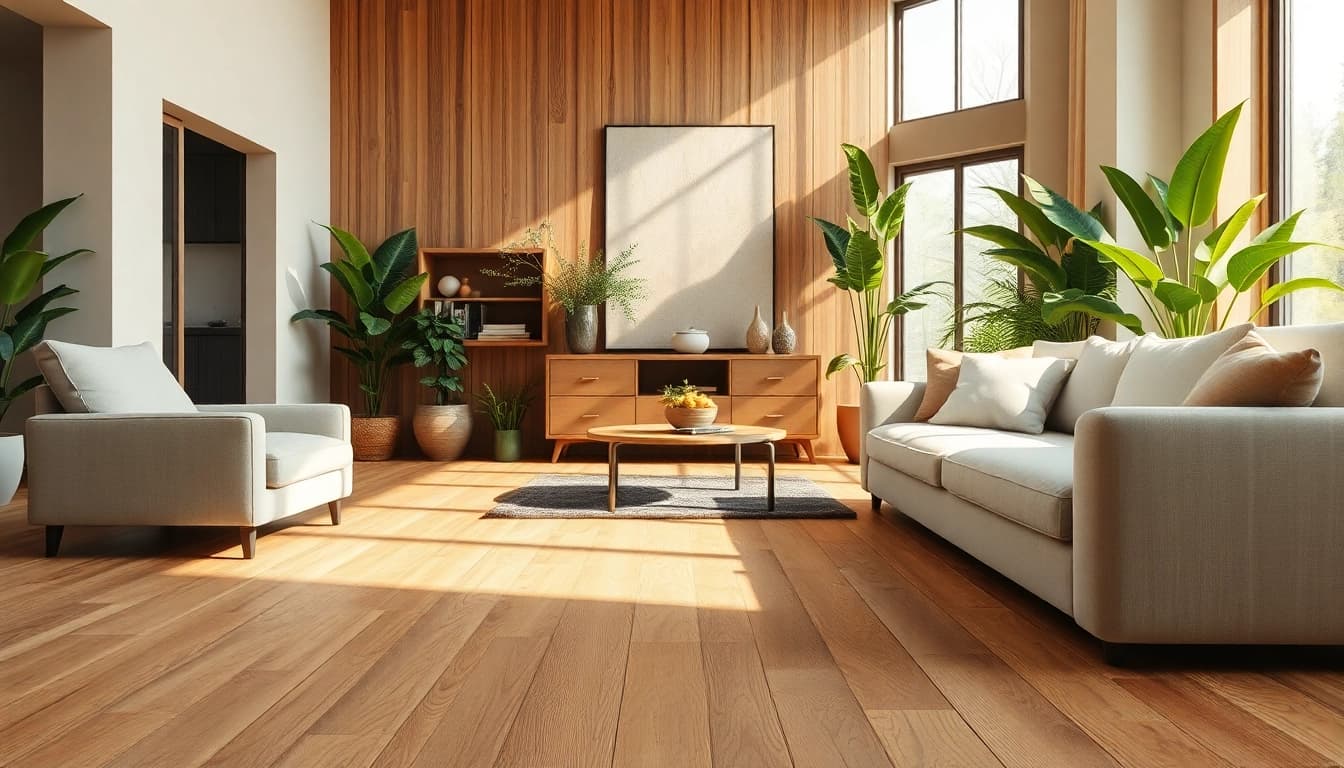 Explore stunning luxury vinyl flooring near me in a modern living room setting that exudes warmth.