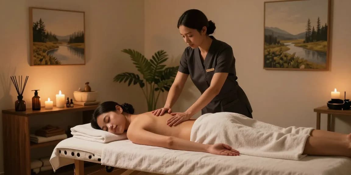 의정부출장마사지 in a tranquil home setting with a professional therapist providing a relaxing massage to a client.