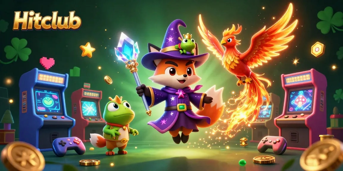 Experience the magic of Hitclub with a wizard fox, phoenix, and vibrant casino elements.