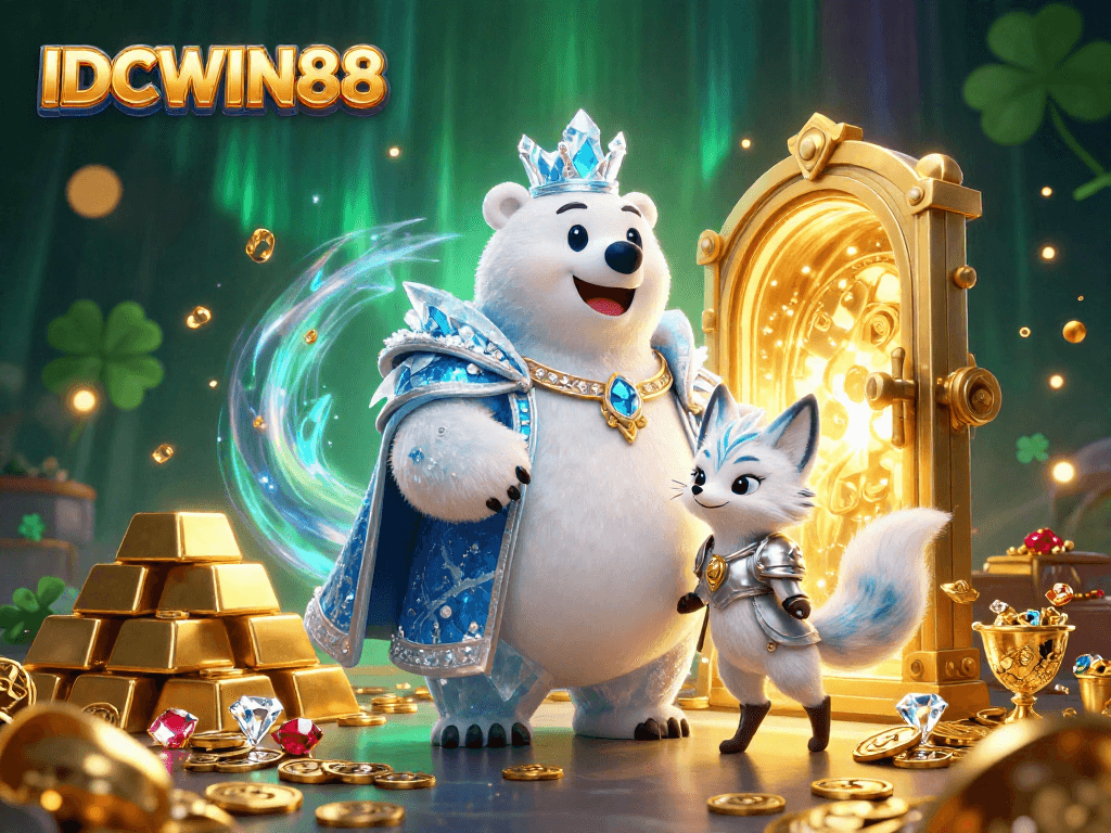 IDCWIN88 attracts players with a vibrant 3D casino scene showcasing treasure and winning potential.