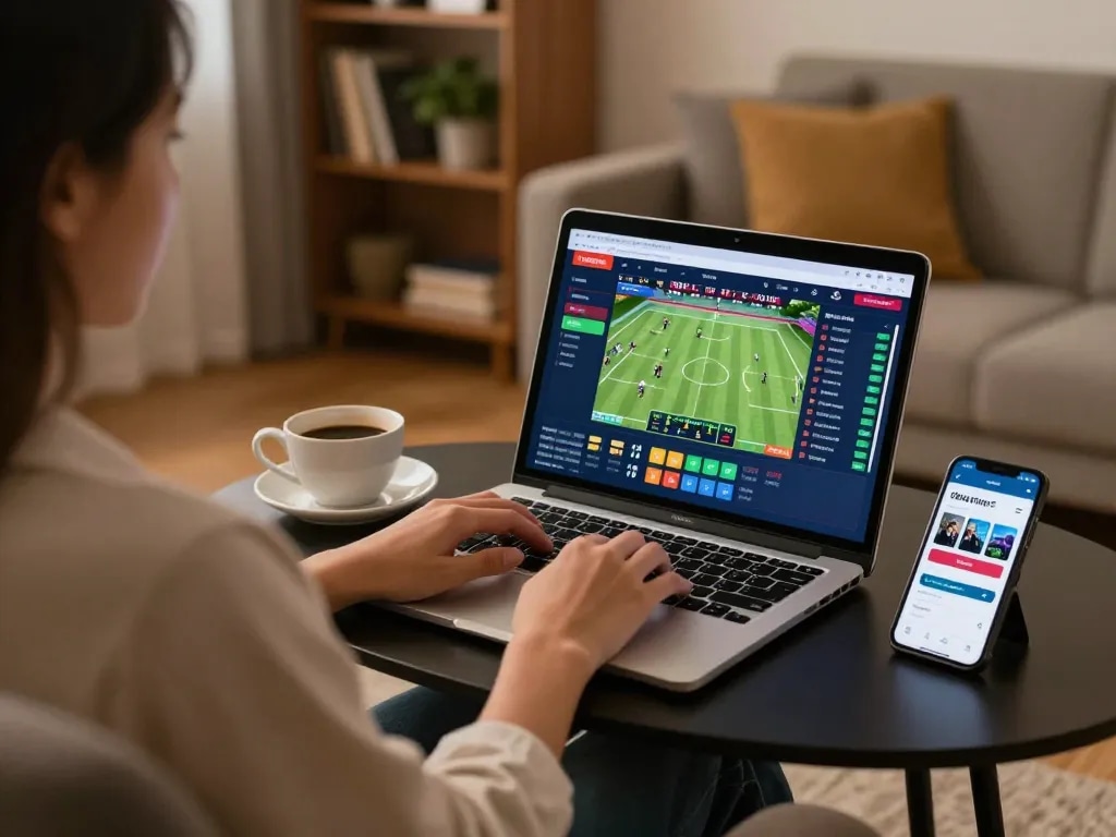 Open88 user placing bets online during a sports event from a cozy home setup