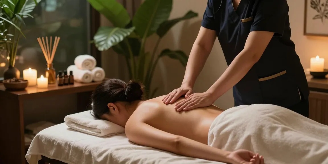 A tranquil spa massage session showcasing 구리출장마사지 with soothing elements and warm atmosphere.