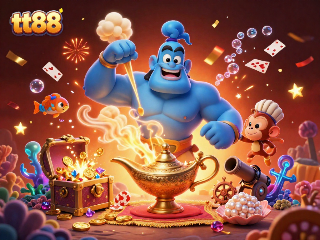 Engage in thrilling games with tt88 featuring a genie and magical poker carpet.