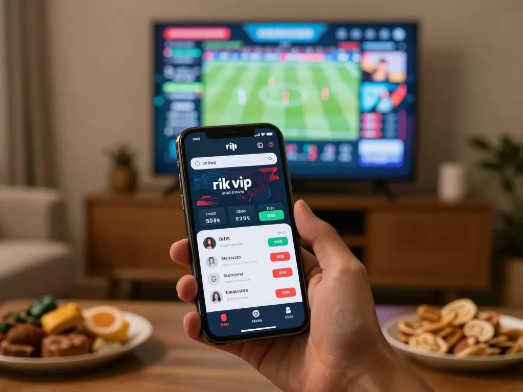 Person excitedly placing bets using the rik vip app during a live sports event