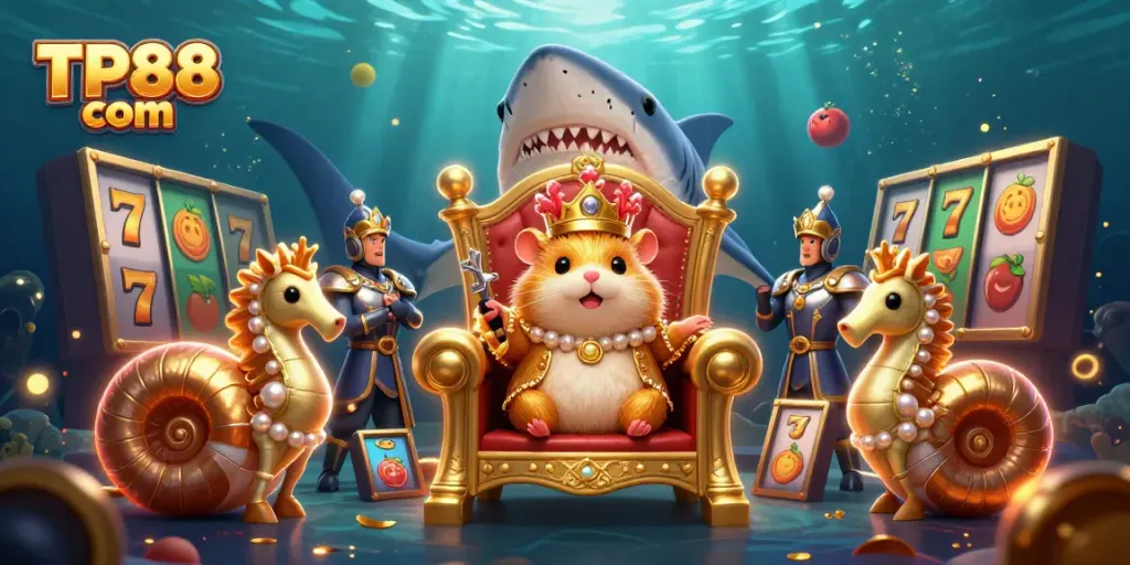 Experience thrilling slots and jackpots with TP88 com in a captivating underwater casino scene.