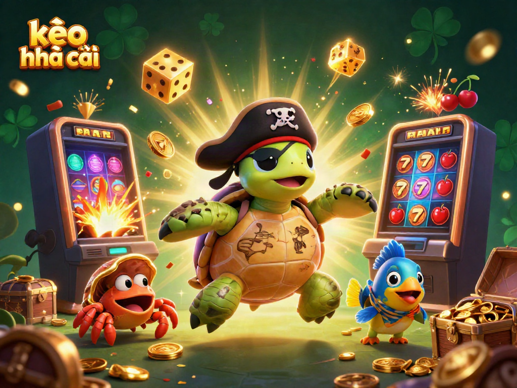 Engage with kèo nhà cái through an exciting 3D illustration of a pirate turtle and treasure, showcasing dynamic gaming elements.