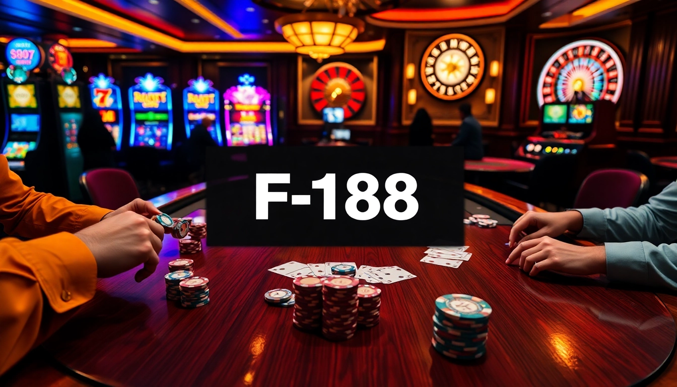 F168 players engaging in a high-stakes poker game at a luxurious casino table.