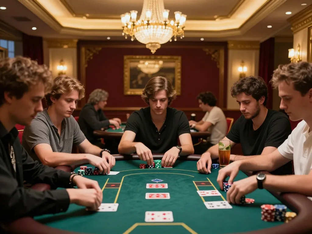 Experience strategic gameplay with go99 in an upscale poker setting, showcasing intense player focus.