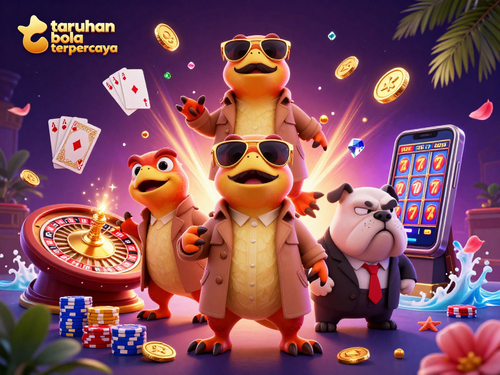 Engage in taruhan bola terpercaya as raptors enter a VIP lounge, surrounded by casino elements.