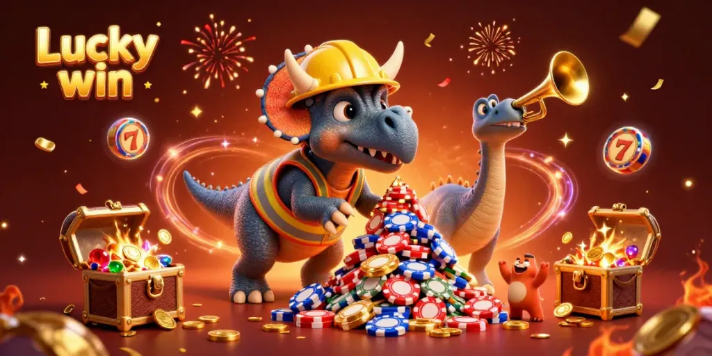 Experience the thrill of Lucky win with engaging characters and dynamic elements celebrating in a vibrant casino atmosphere.