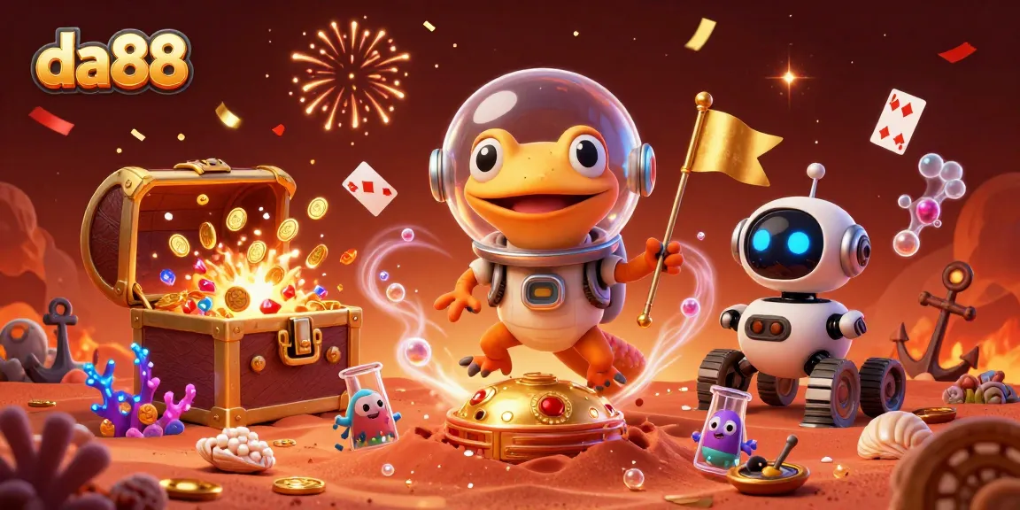 da88 immerses players in a vibrant Martian-themed casino adventure bursting with colorful gems.