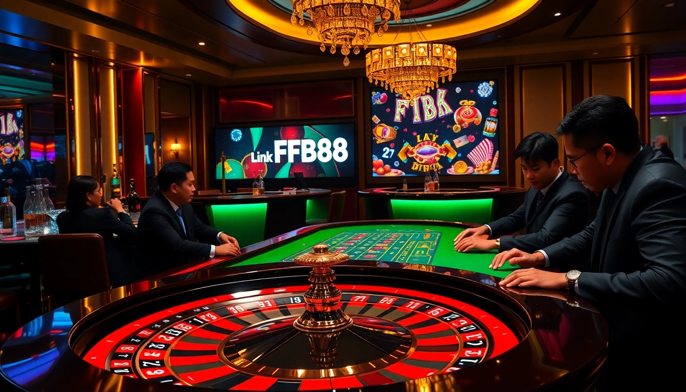 Gambling action at the roulette table highlighting the Link FB88 for online casino players.