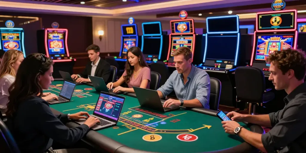 Engaged players at https://man88pro.com/ enjoying live casino games in a vibrant online gaming environment.