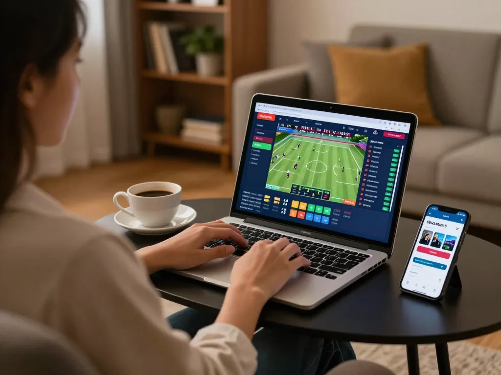 Open88 user placing bets online during a sports event from a cozy home setup