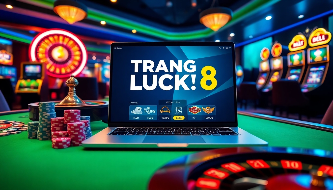 Immersive gaming experience at TRANG CHỦ LUCK8 with vibrant casino visuals and online gambling elements.