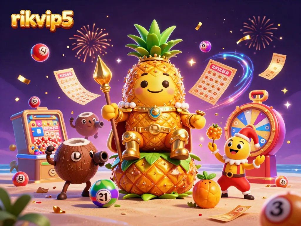 Engage in exciting gameplay on rikvip5 with vibrant game elements and a mythical tropical casino scene.