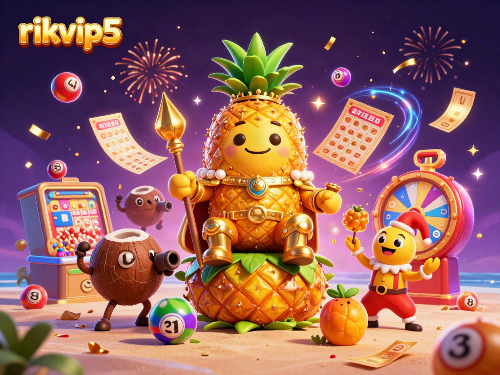 Engage in exciting gameplay on rikvip5 with vibrant game elements and a mythical tropical casino scene.
