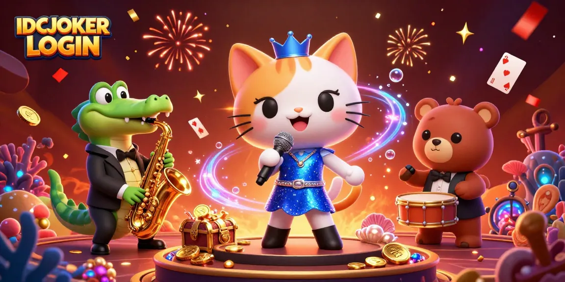 Experience the excitement of IDCJOKER LOGIN with vibrant 3D characters and casino elements.