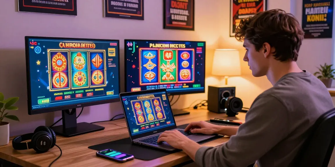 Engaging online casino experience for British players at non UK casinos featuring colorful game displays and modern gaming accessories.