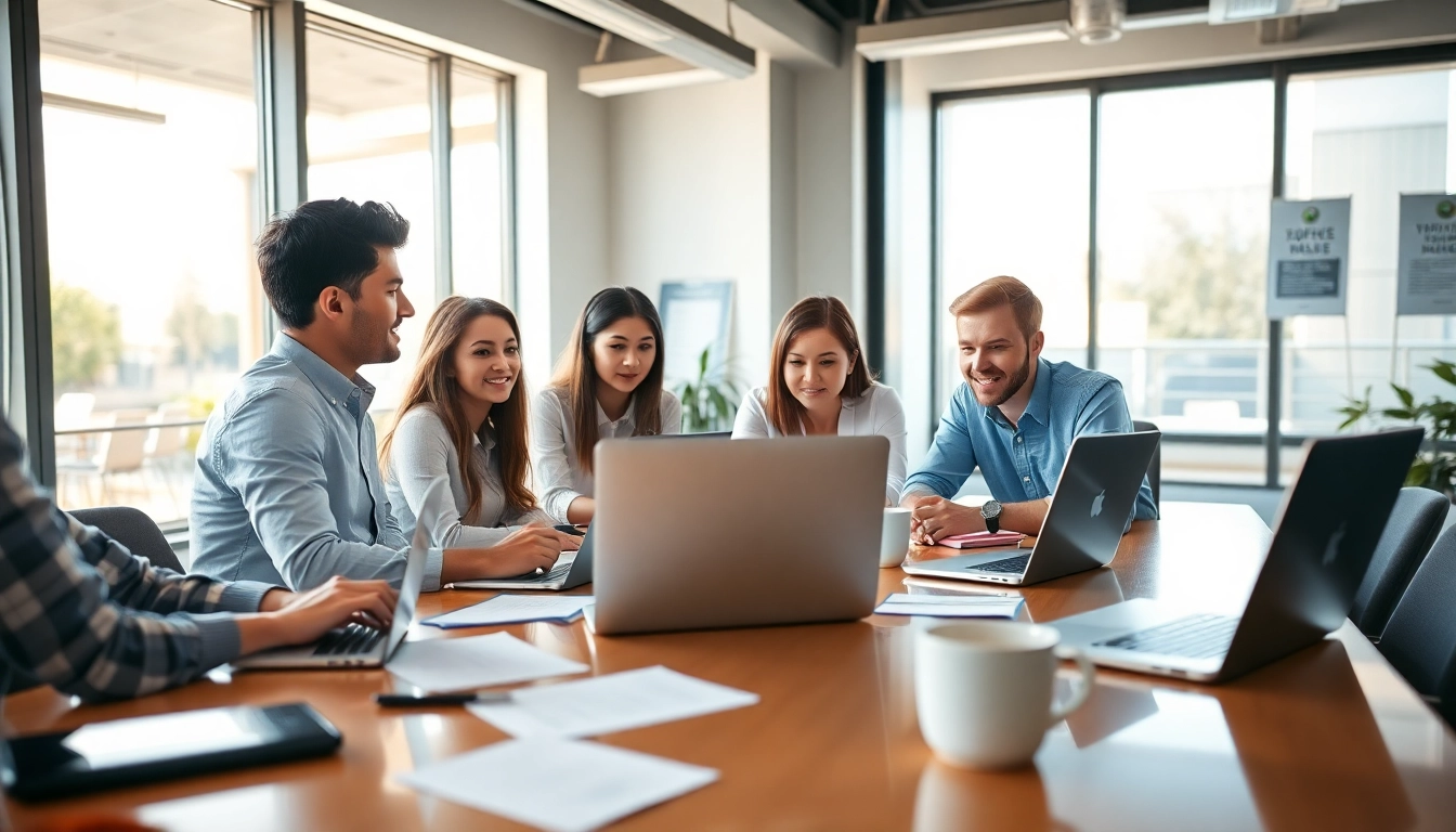 Engaging group of TOEFL test takers for hire collaborating in a modern workspace.