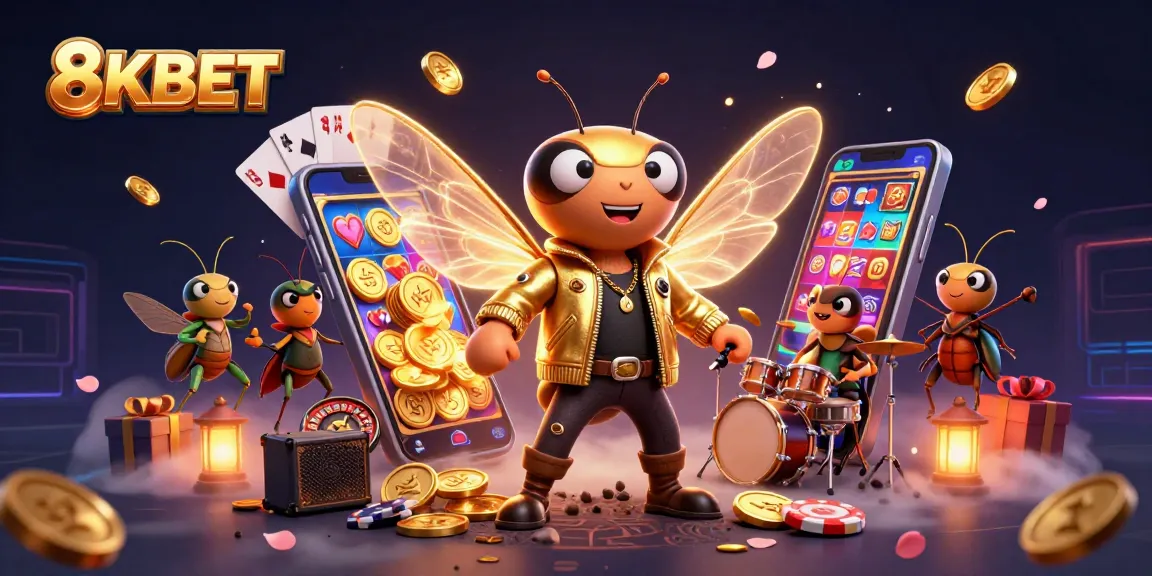 Experience the excitement of 8KBET with a dynamic casino scene featuring vibrant characters and games.