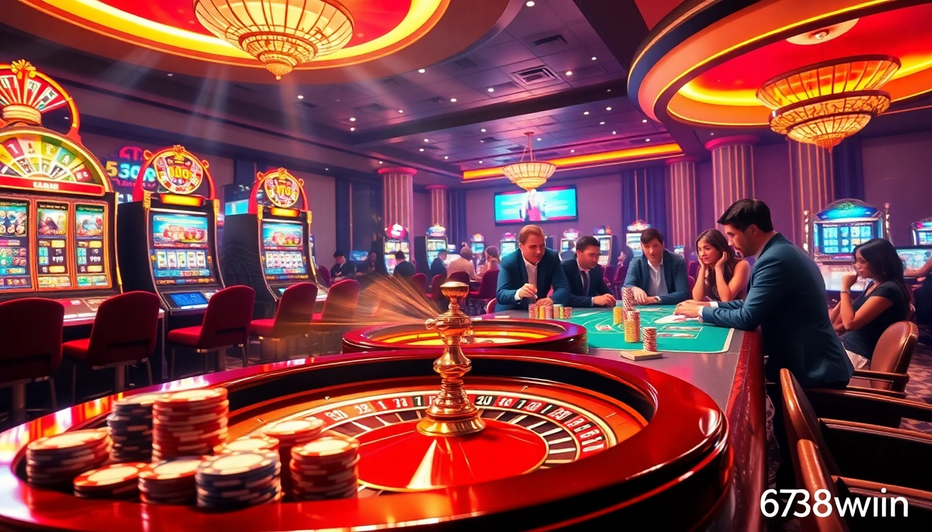 Exciting online gambling experience at 678win featuring vibrant slot machines and poker action.