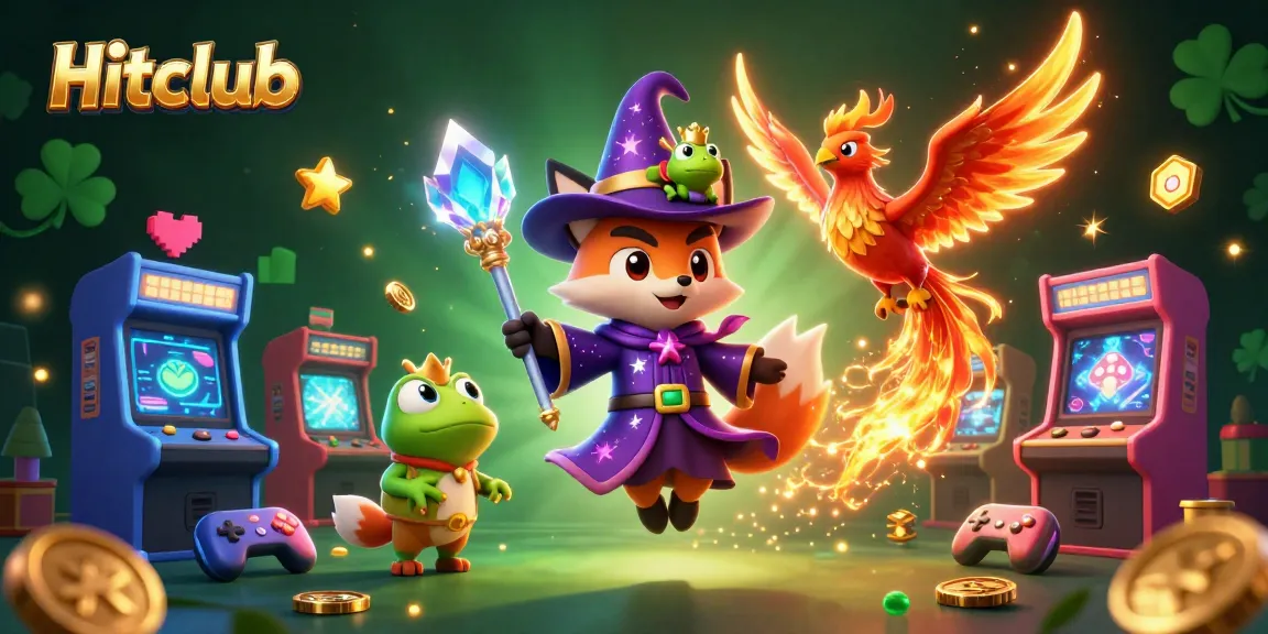 Experience the magic of Hitclub with a wizard fox, phoenix, and vibrant casino elements.