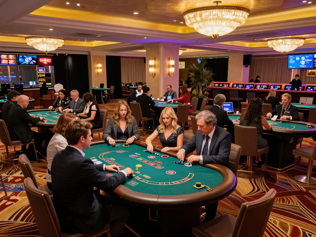 Players engaging in strategic gameplay at a nhà cái cá cược uy tín casino, highlighting vibrant atmosphere and luxury decor.