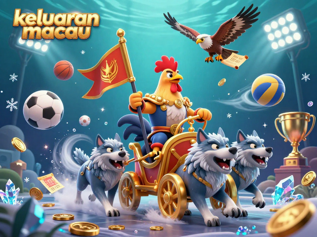 Experience the excitement of keluaran macau with a dynamic illustration of a rooster warlord in a casino action-packed scene.