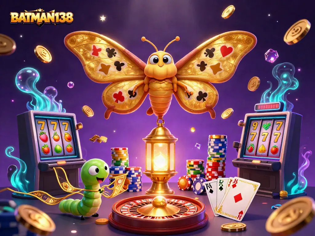 Mainkan slot terbaik di BATMAN138 dengan ilustrasi 3D dari kupu-kupu atlas berkilau.