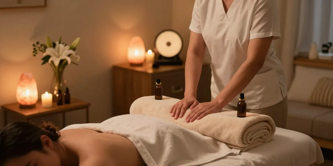 Relaxing 파주출장마사지 setup with a professional therapist preparing a soothing environment.