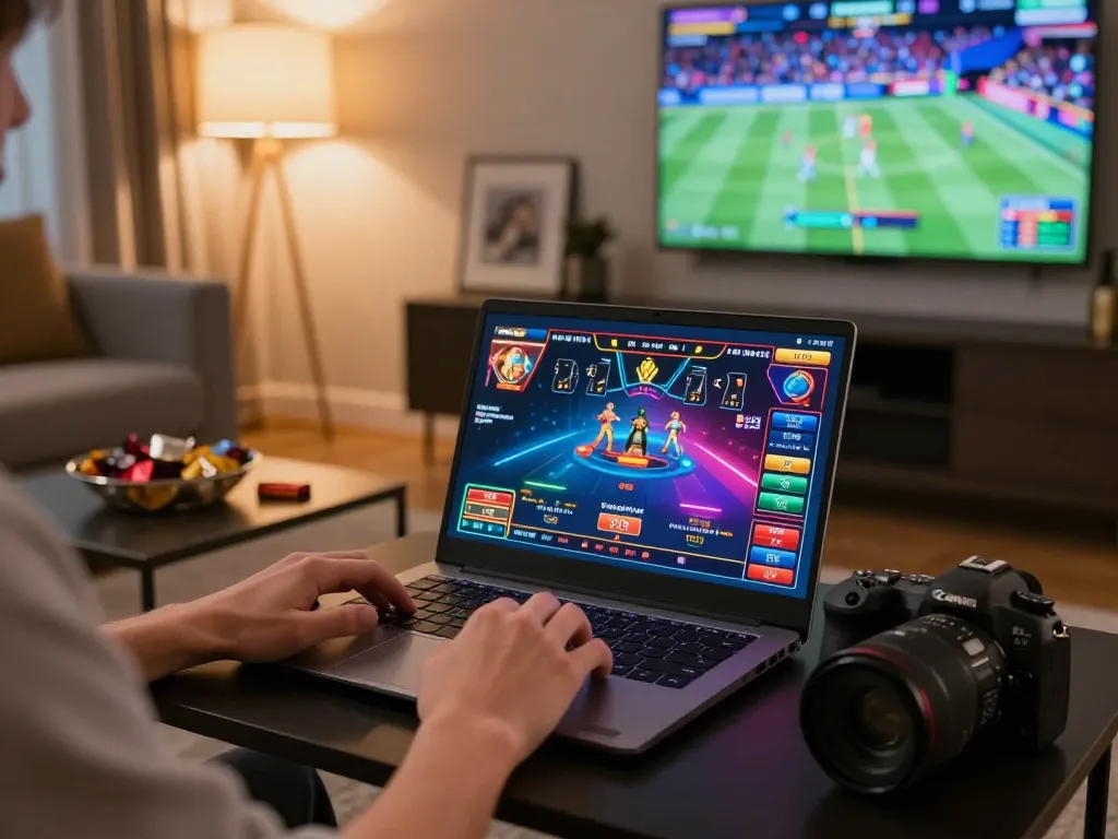 Engaging online gaming experience with net88 showing vibrant casino interface and comfortable home setting