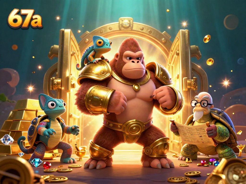 Experience thrilling excitement with the vibrant 67a gaming scene featuring dynamic casino characters and treasures.