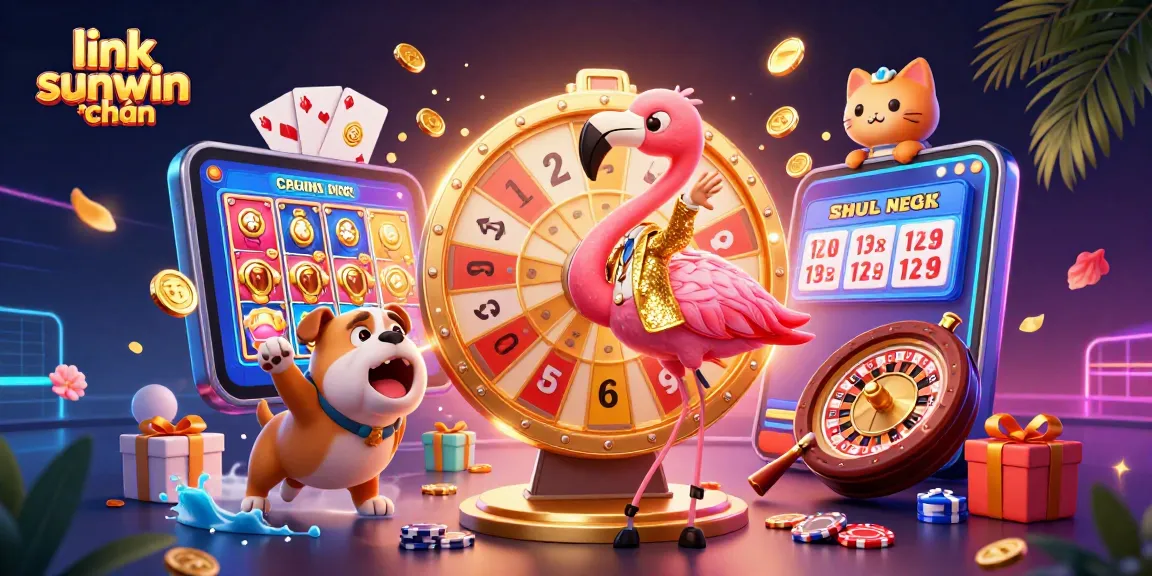 Experience the thrill of casino gaming with "link sunwin chuẩn" in this vibrant 3D illustration.