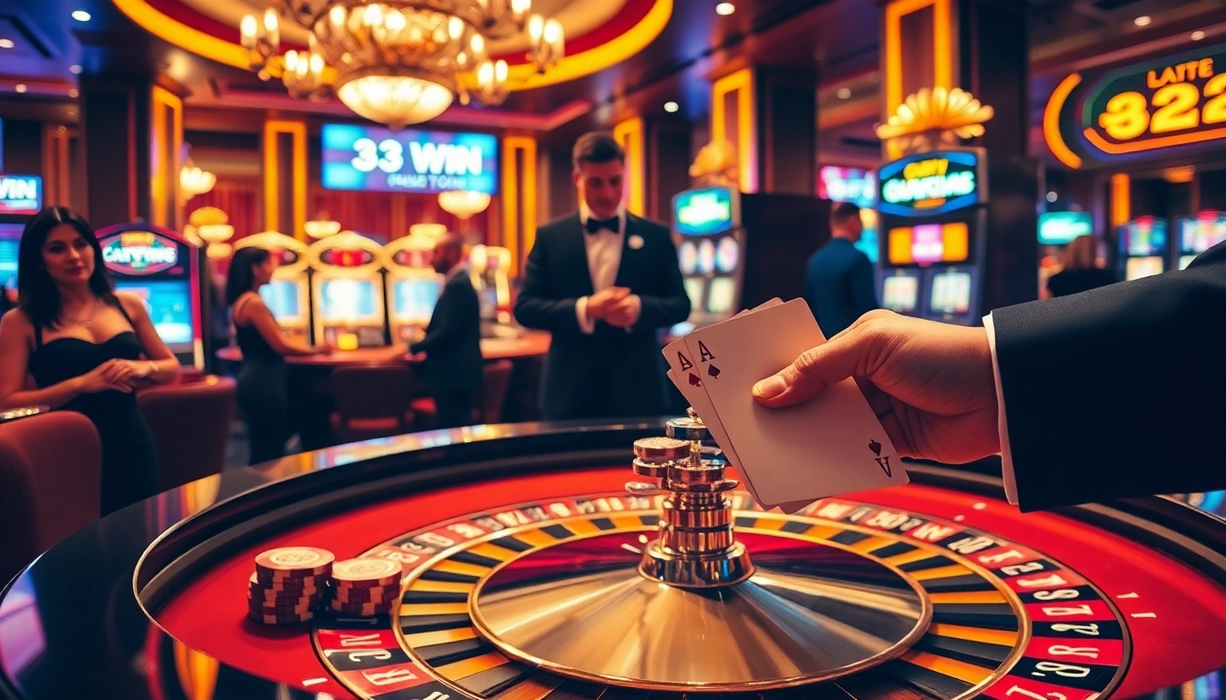 Engaging players enjoying the excitement of 33WIN in a luxury casino setting.