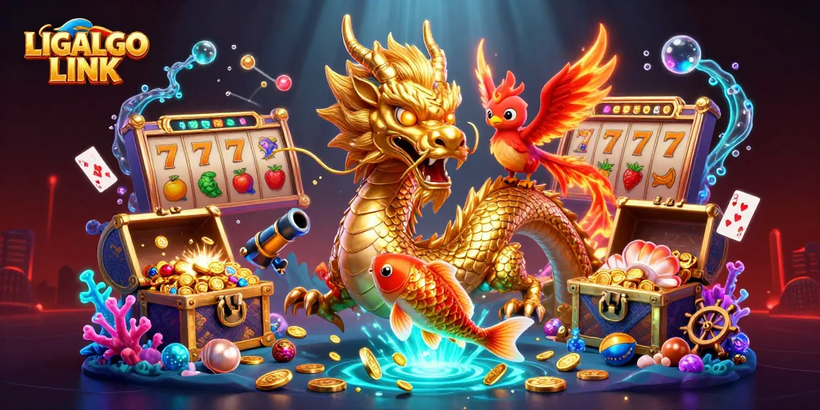 Experience winning excitement with LIGALGO LINK featuring a fierce dragon, phoenix, and koi fish.