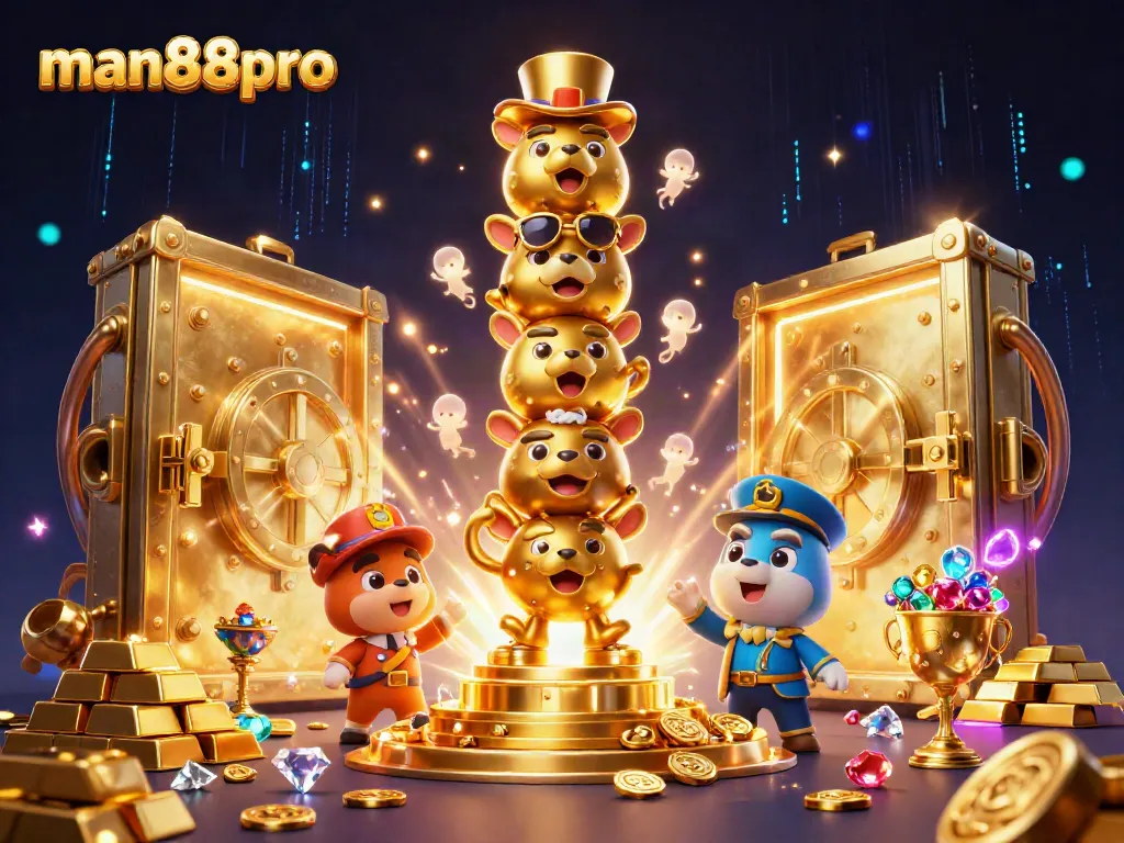Experience excitement with man88pro's vibrant casino world, featuring a colorful golden totem and treasure elements.