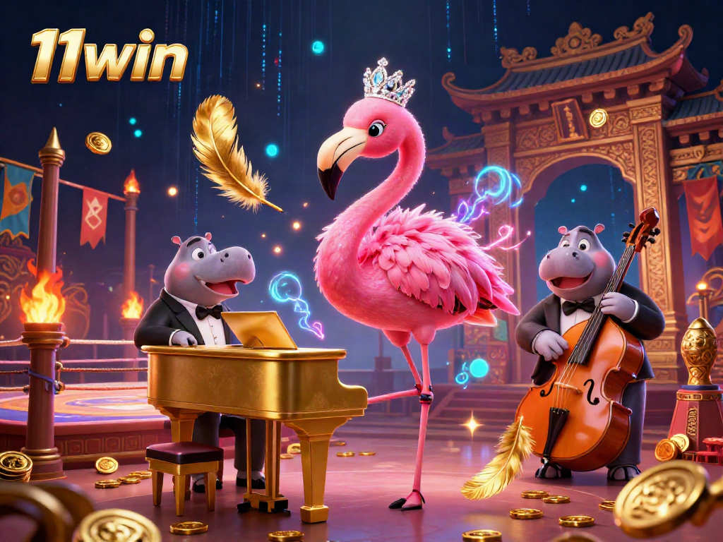 Experience thrilling fun at 11win's vibrant casino scene with colorful characters and engaging game elements.