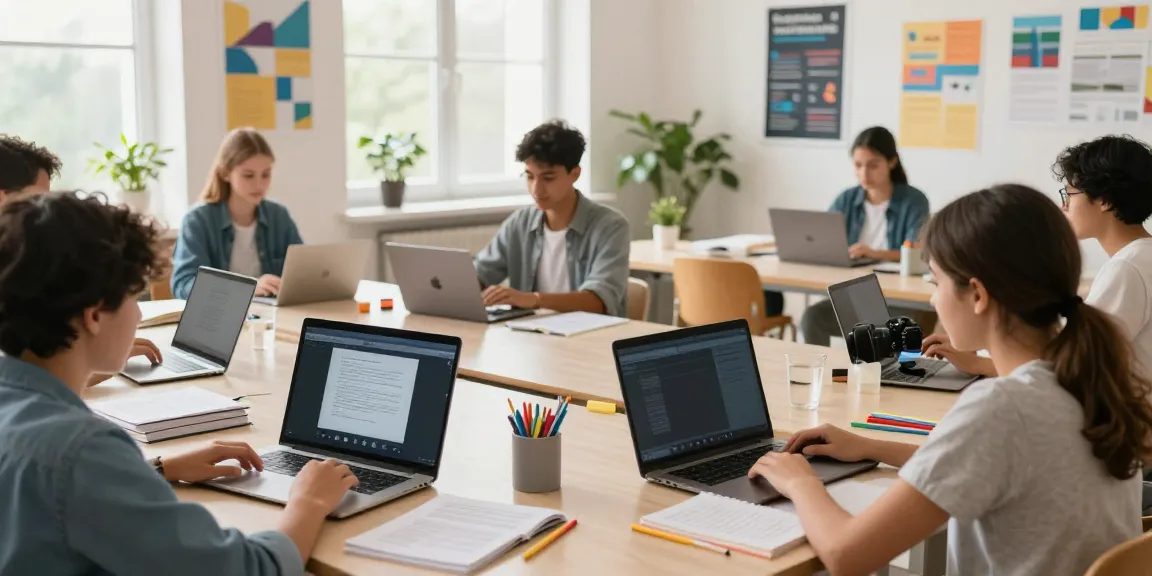 Students engaging with online courses from https://khokhoahoc.academy/ in a bright study space.