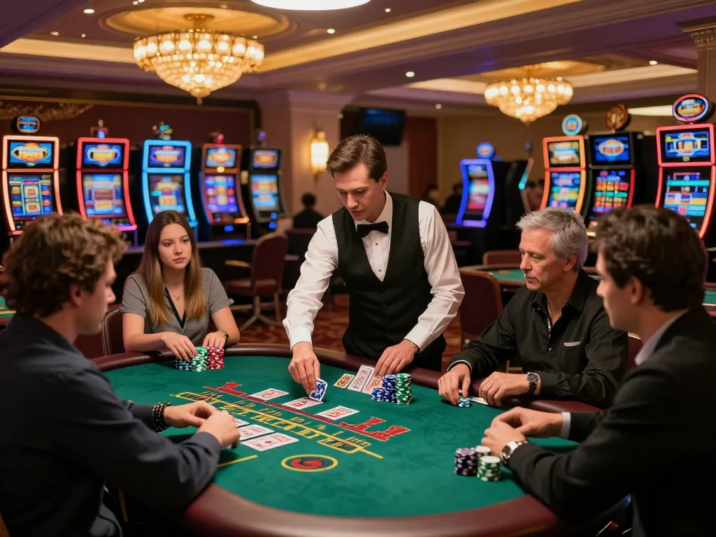 FB88 players engaging intensely in a thrilling blackjack game, showcasing excitement and strategy.