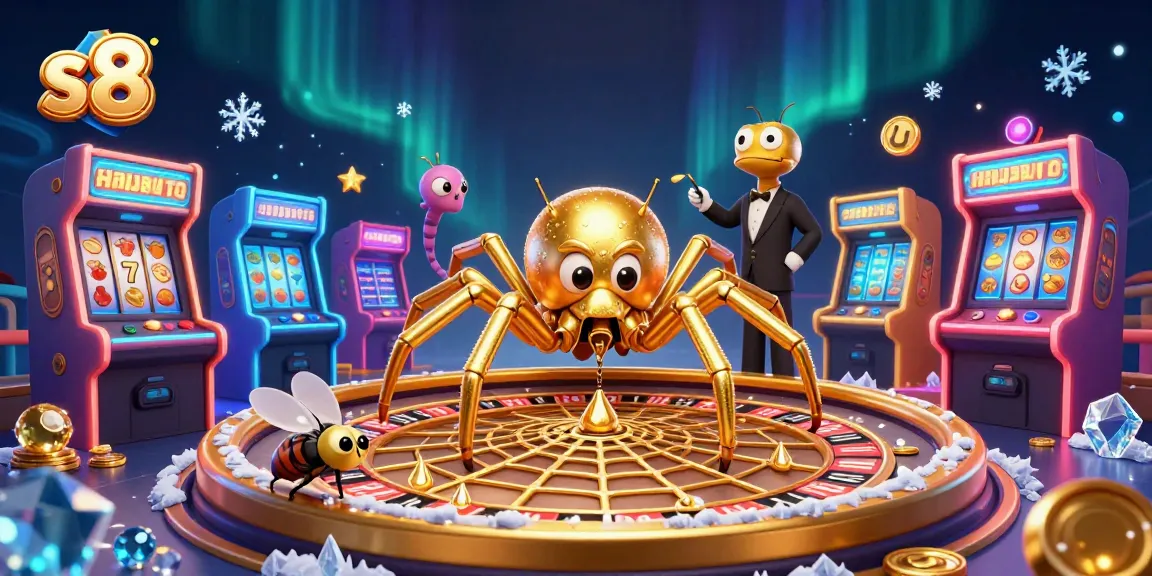 Experience thrilling bets at S8 with a golden spider spinning a roulette wheel.