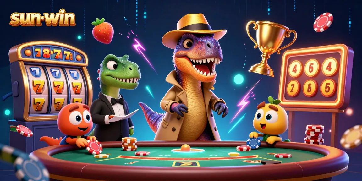 Experience thrilling gameplay with sun-win at the blackjack table, featuring a clever velociraptor and vibrant casino elements.