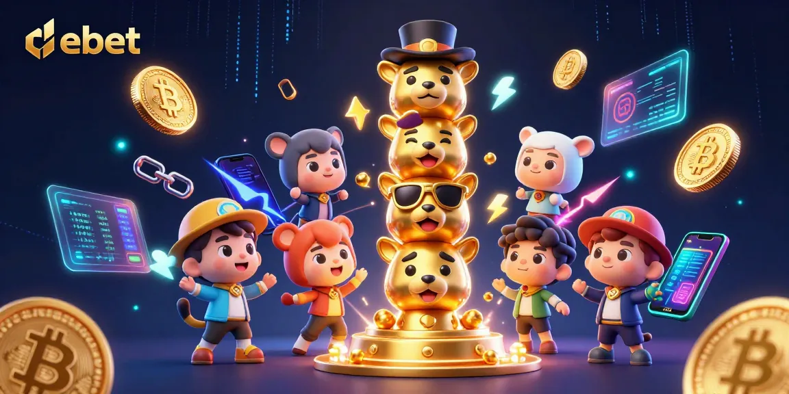 Engage with debet through a vibrant 3D illustration showcasing animated characters and cryptocurrency elements.