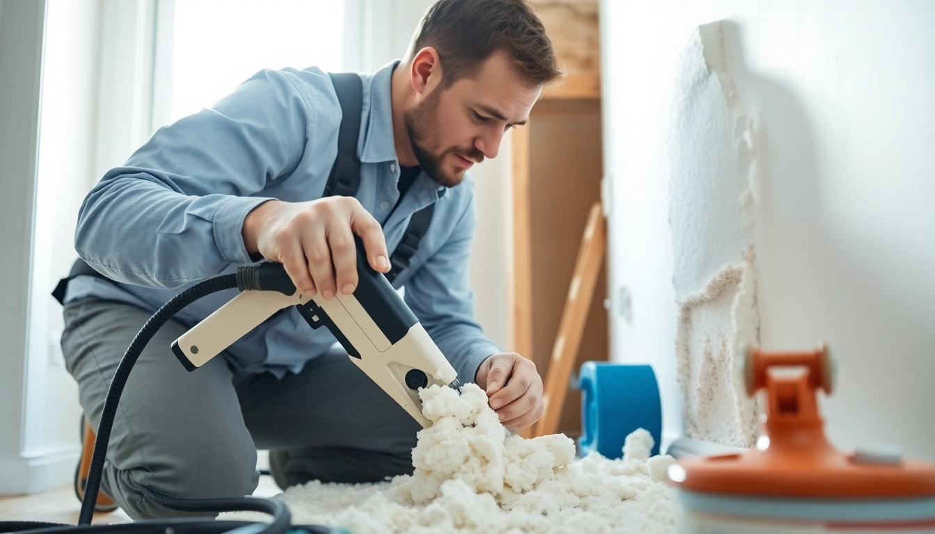 Engaging spray foam removal service showcasing a contractor in action, attending to foam residues.