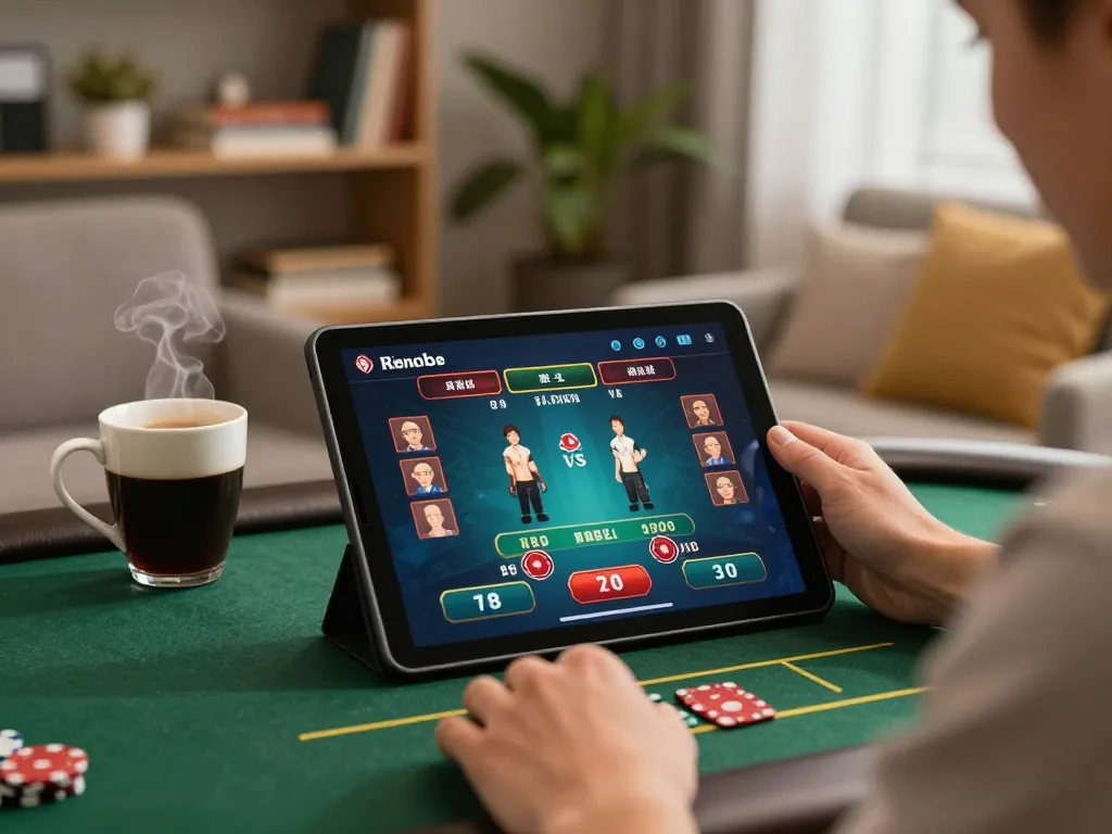 Engaging with nk88 platform on a tablet for live poker gameplay at home.