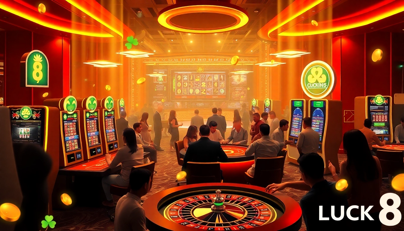 LUCK 8 players enjoying a diverse range of casino games in a luxurious environment.
