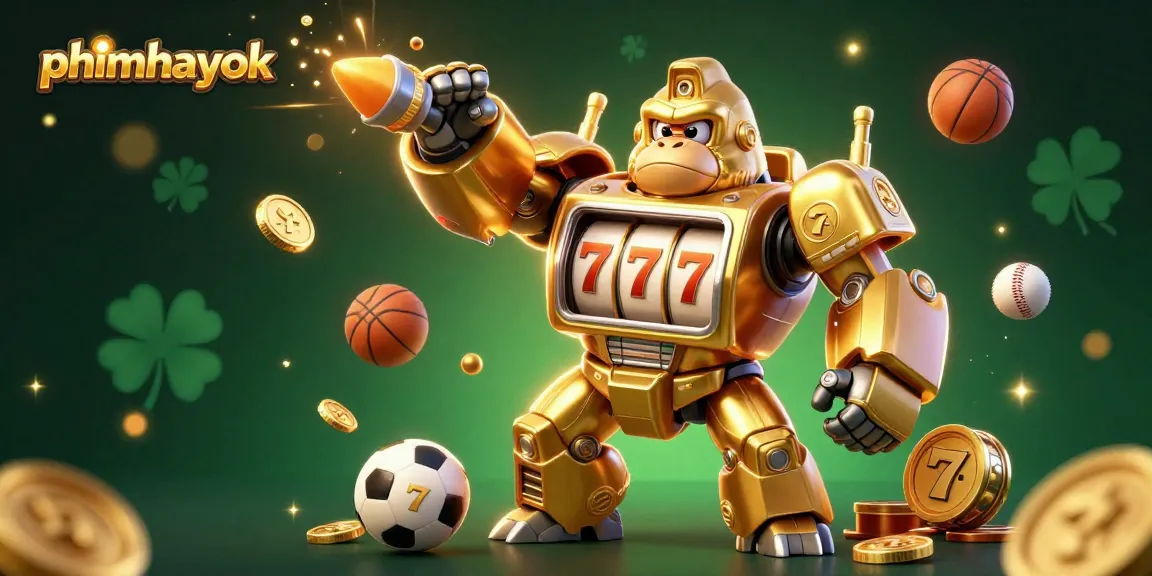 Experience thrilling wins with phimhayok in this vibrant 3D casino artwork featuring a dynamic gorilla mech.