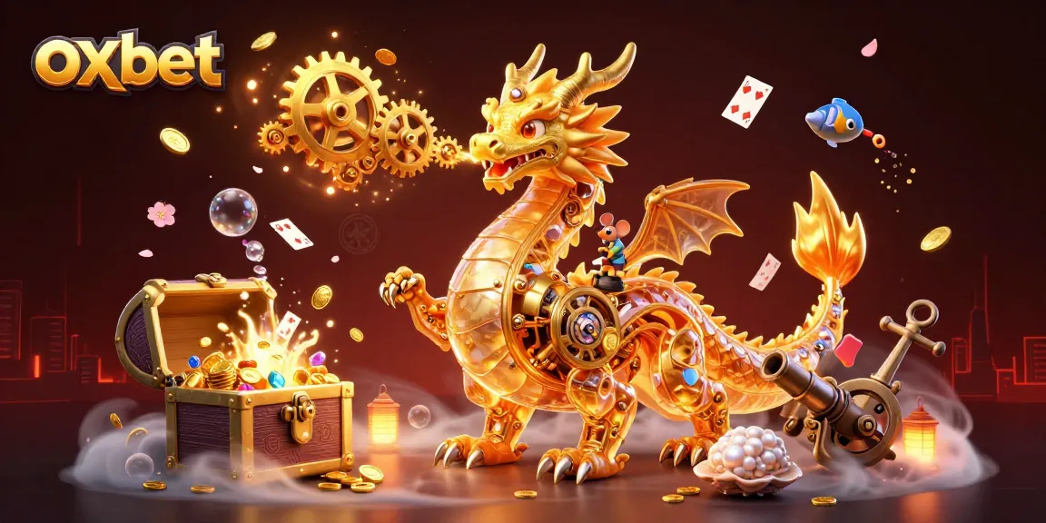 Experience thrilling gameplay at oxbet with a golden dragon and vibrant casino elements in 3D.