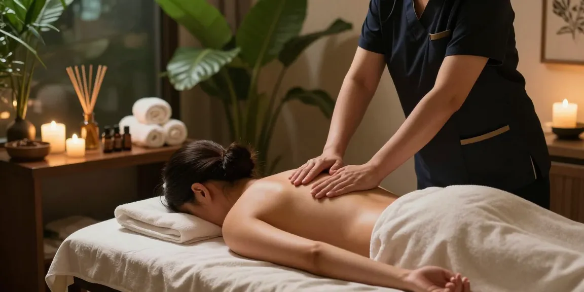 A tranquil spa massage session showcasing 구리출장마사지 with soothing elements and warm atmosphere.