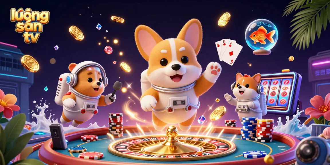 Engage with lương sơn tv in a vibrant, zero-gravity casino experience filled with floating poker chips and coins.
